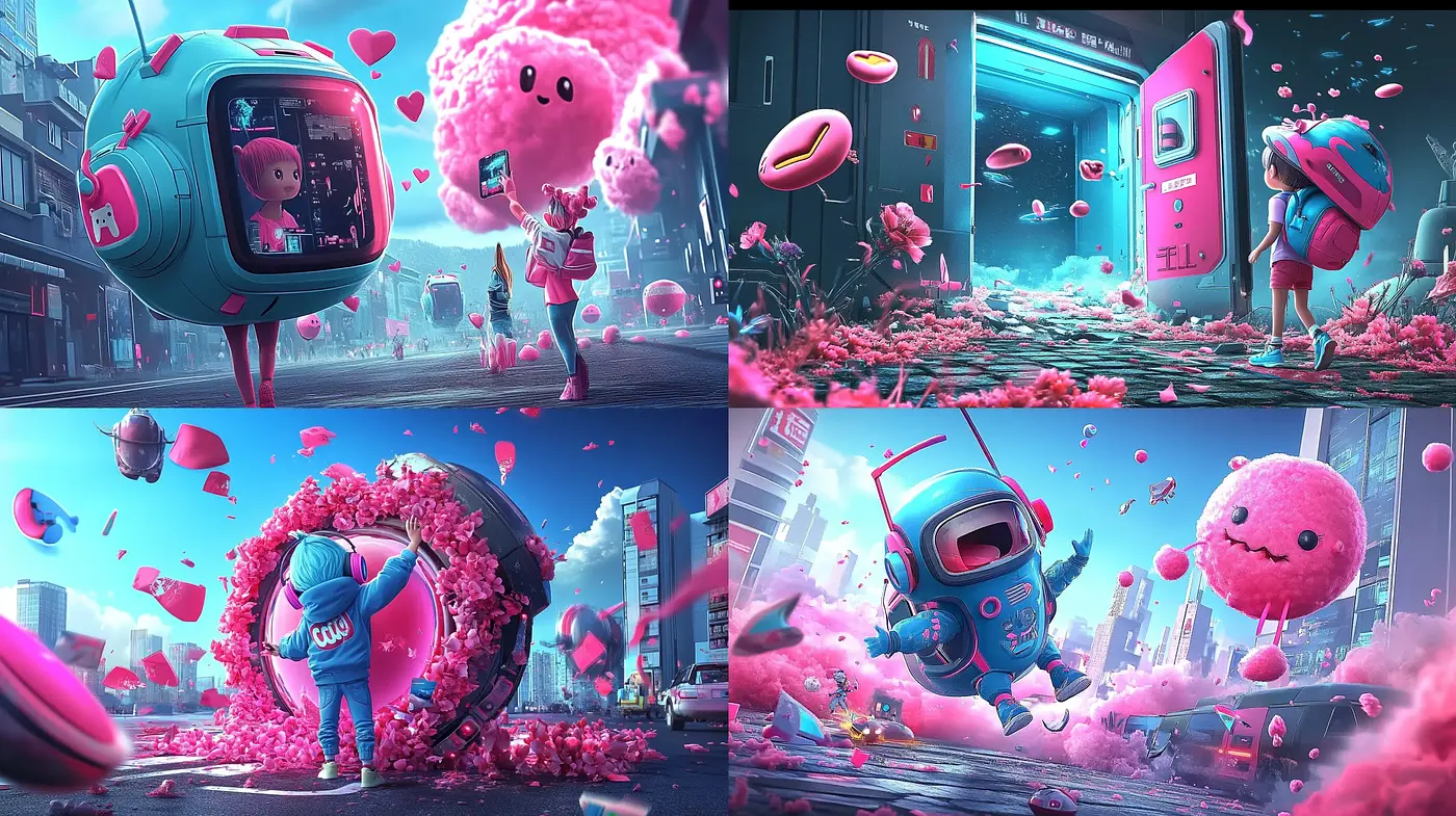 Surreal Candy-Colored Metropolis with Whimsical Cybertech Elements - Midjourney sref style
