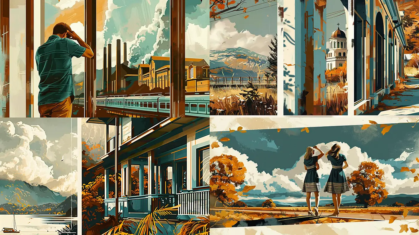 Harmonious Retro-Adventure Panorama - Midjourney sref style