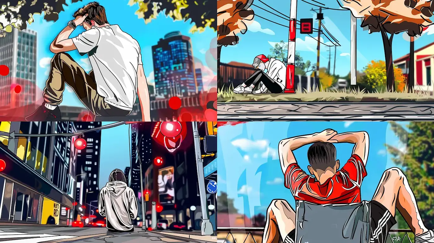 Contemporary Urban Illustrations Evoking a Playful Yet Reflective Mood - Midjourney sref style