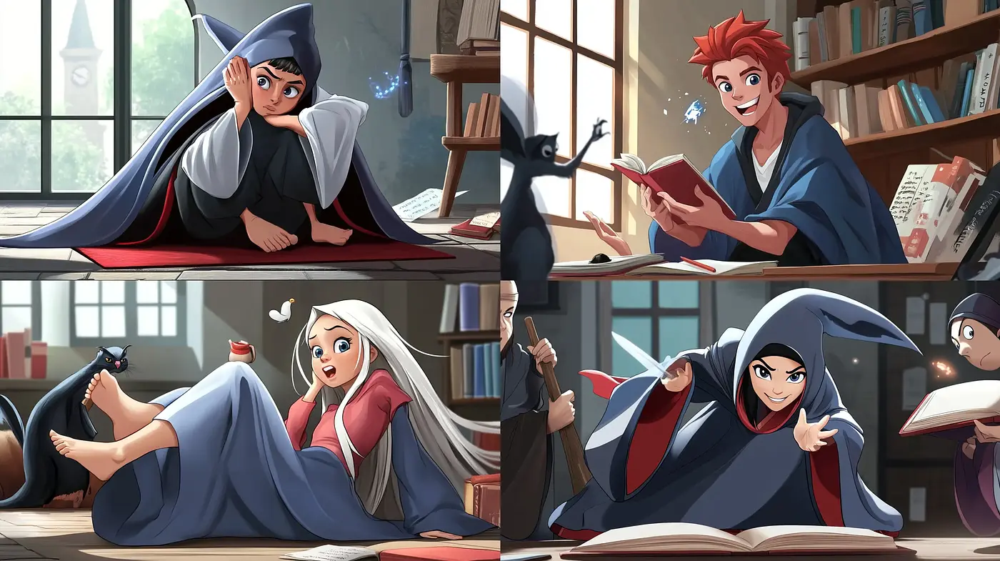 Enchanted Bibliophilic Reverie: A Whimsical Anime-Inspired Tale of Wizardry and Books - Midjourney sref style