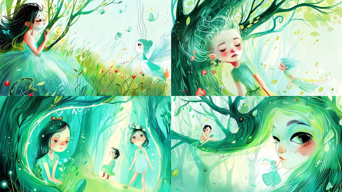 Whimsical Verdant Fairy-Tale Illustration Style - Midjourney sref style