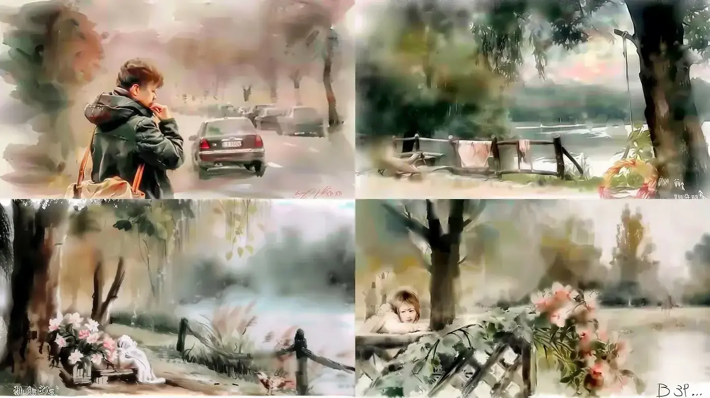 Serene Watercolor Landscapes with Nostalgic Atmosphere - Midjourney sref style