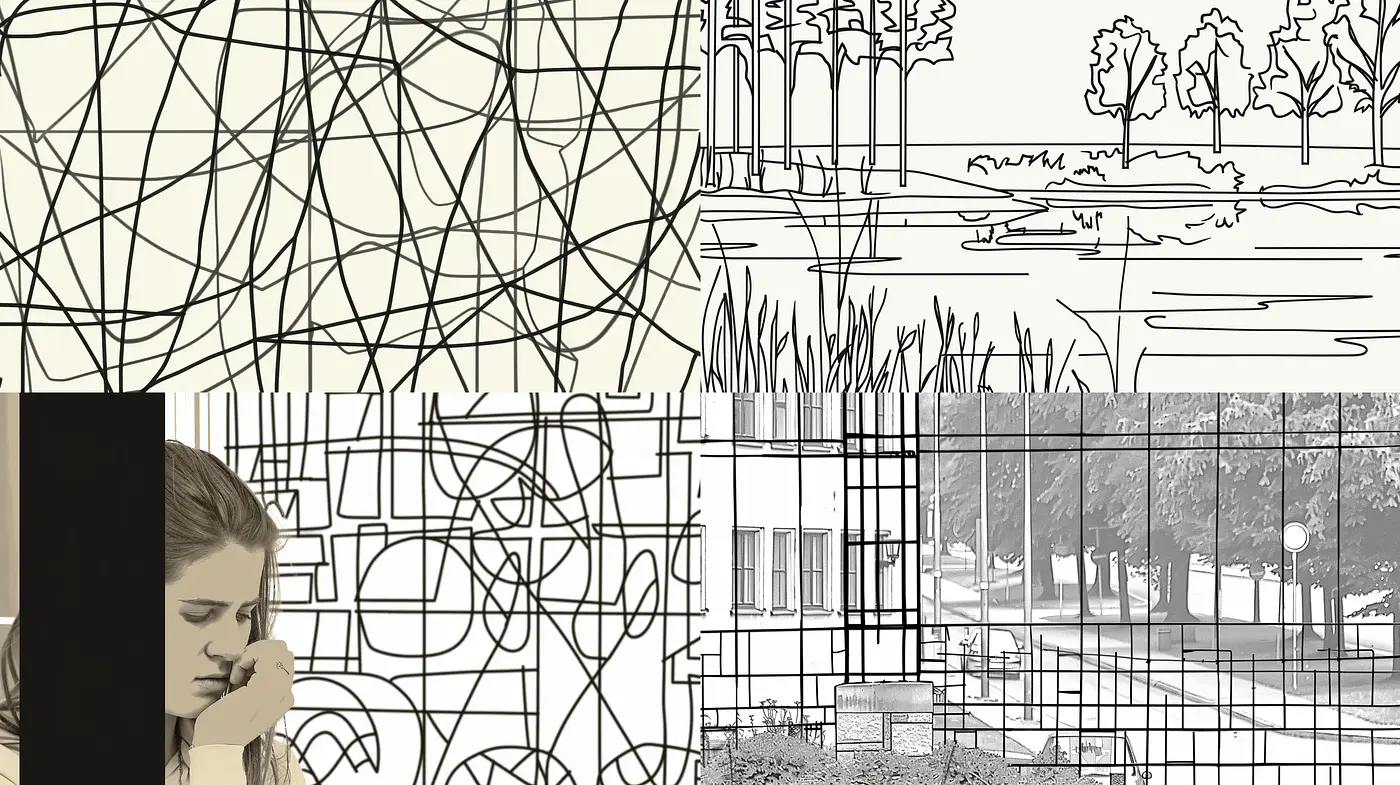 Monochrome Geometric Abstraction and Line Work Fusion - Midjourney sref style