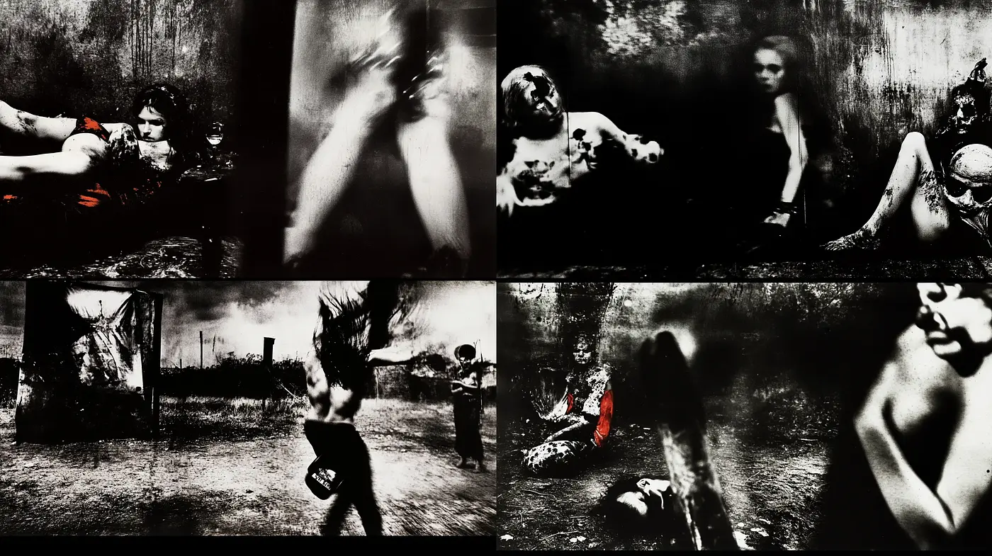 Gritty Monochromatic Textures with a Hint of Expressionism - Midjourney sref style