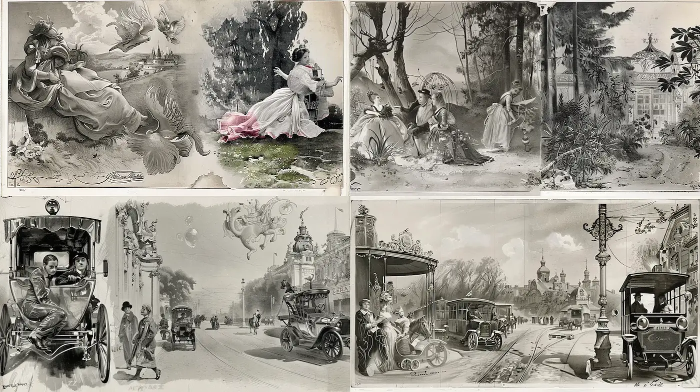 Elegant Vintage Scenes with a Whimsical Yet Nostalgic Essence - Midjourney sref style