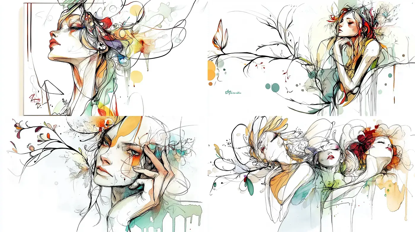 Ethereal Whimsicality: A Dance of Ink and Watercolor - Midjourney sref style
