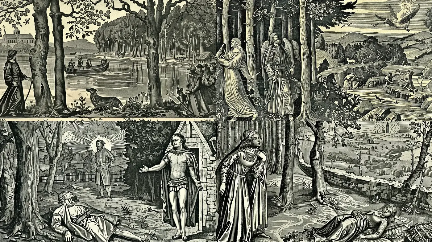 Engraved Tapestry of Nostalgic Narratives - Midjourney sref style