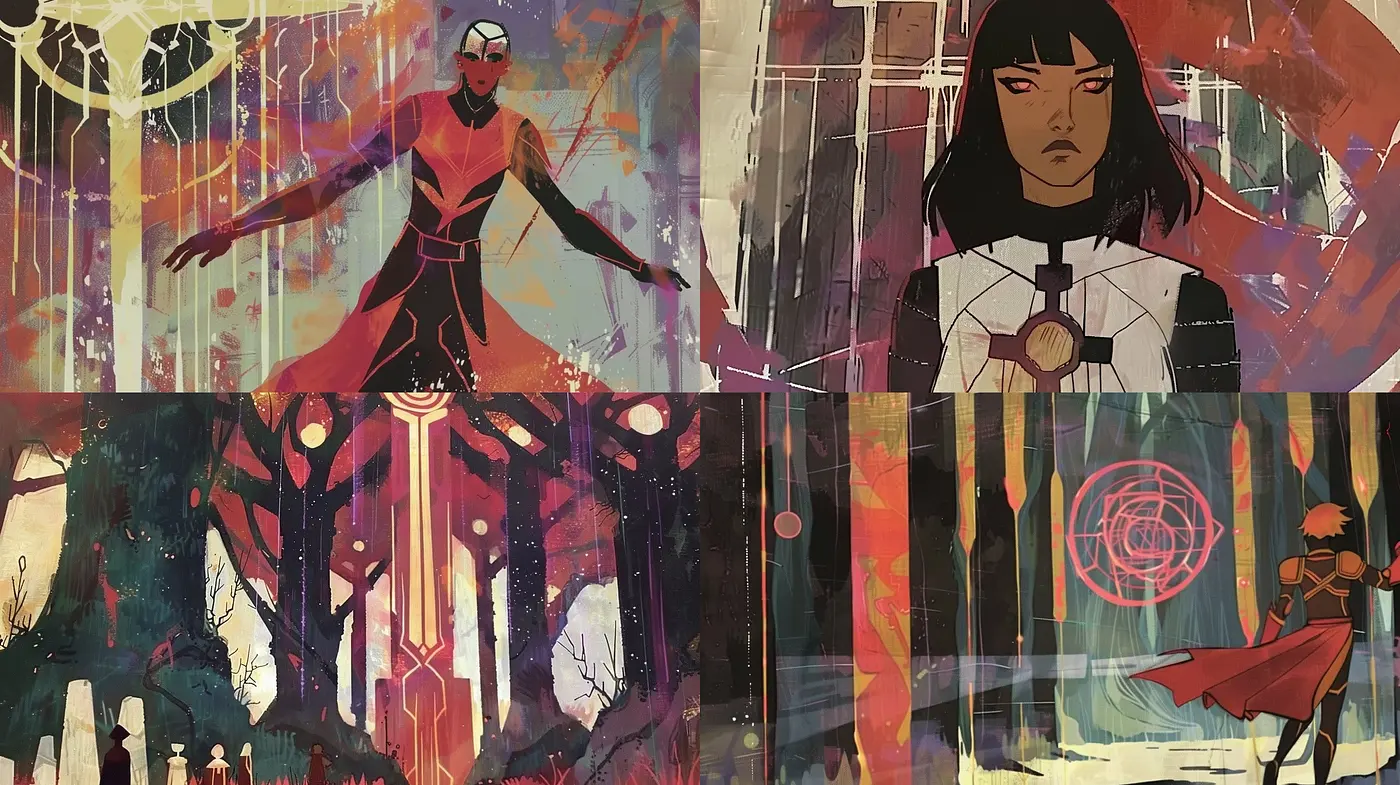 Ethereal Forest Whispers: A Fusion of Abstract Expressionism and Comic Book Artistry - Midjourney sref style