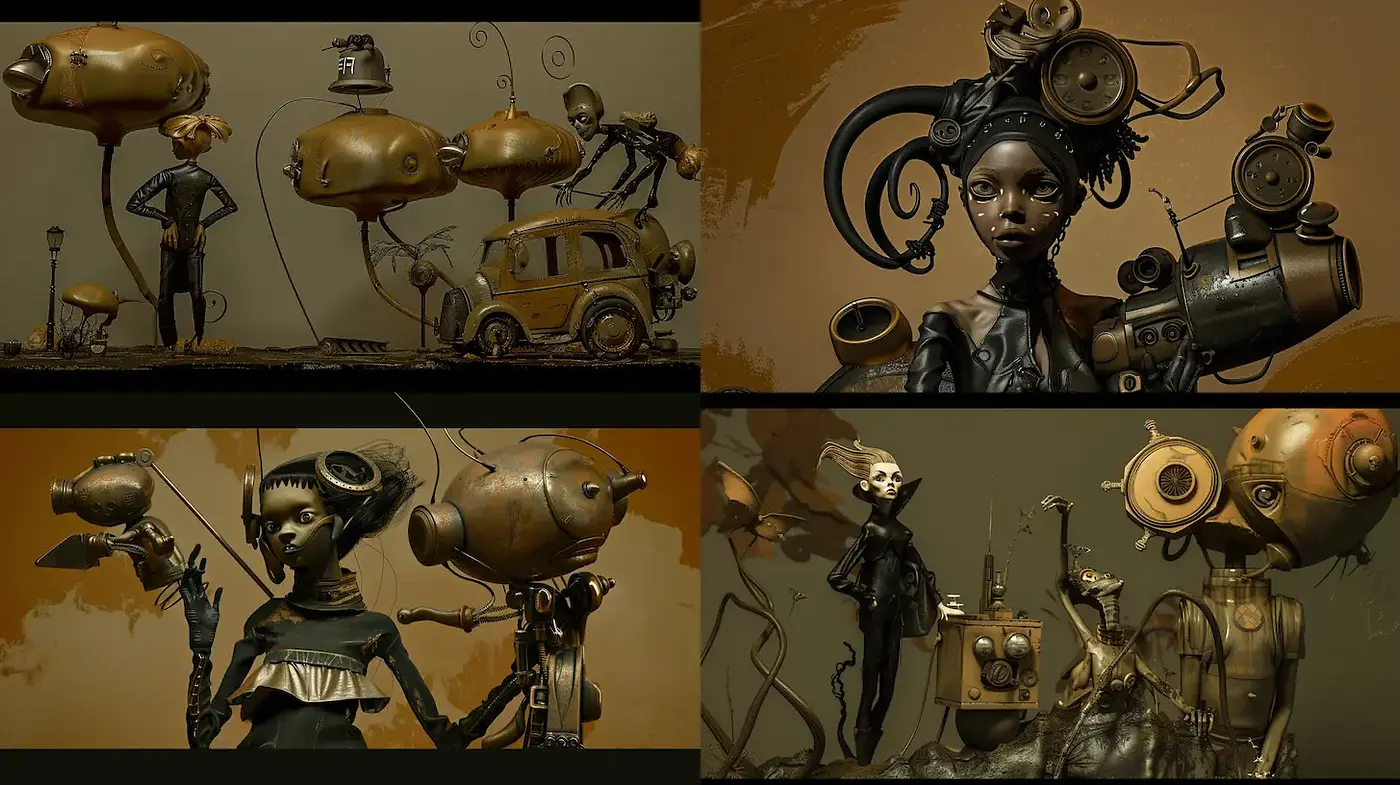 Steampunk-inspired whimsical sculptures with a surreal touch - Midjourney sref style