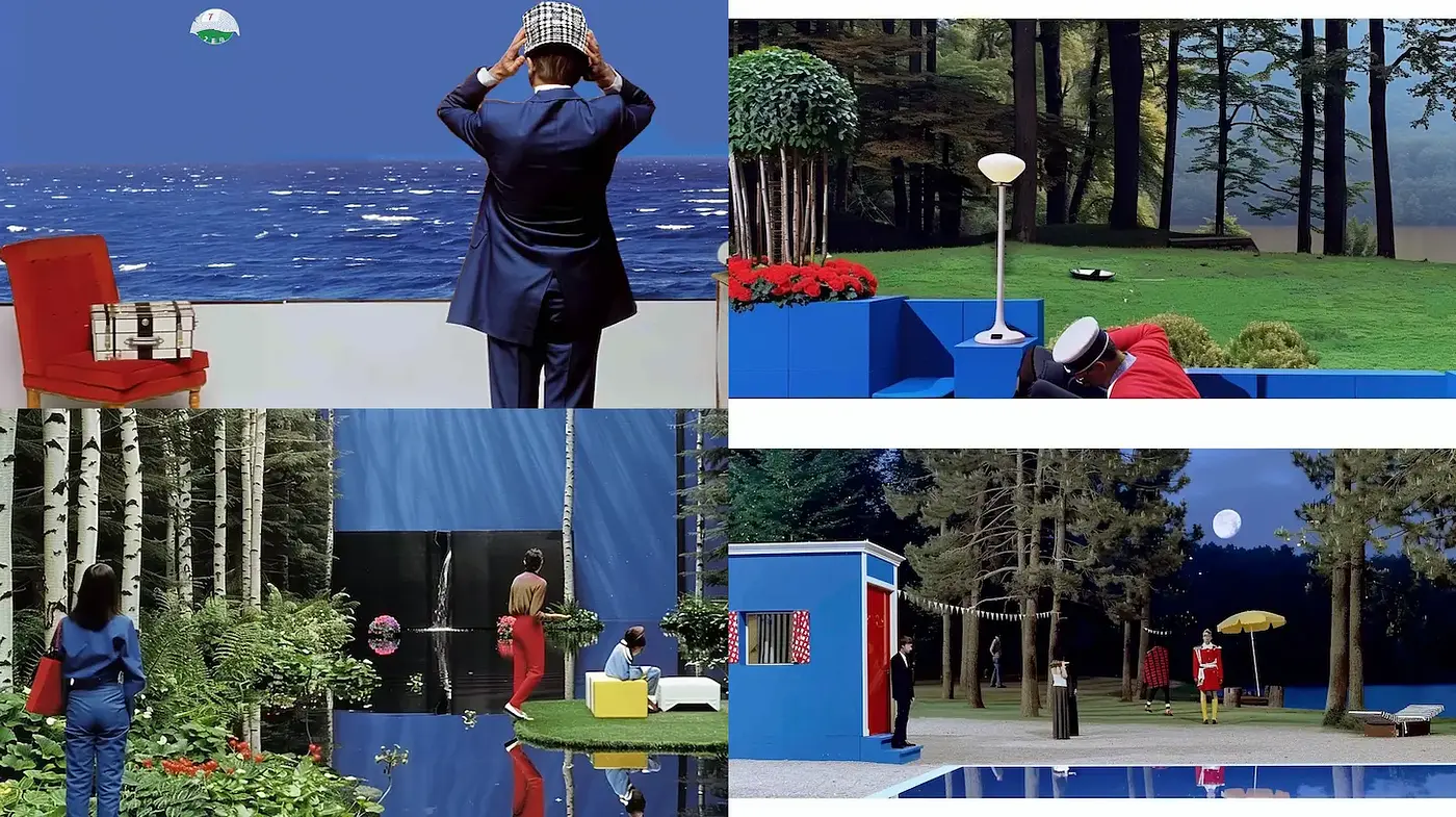 Vibrant Mid-Century Modern Aesthetic with Playful Environmental Interplay - Midjourney sref style