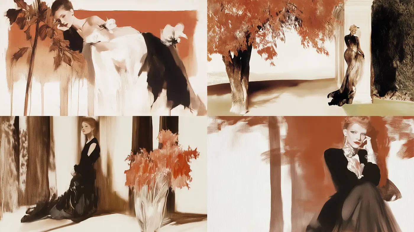 Elegantly Rendered Sepia Tones with Expressive Brushwork and Serene Composition - Midjourney sref style