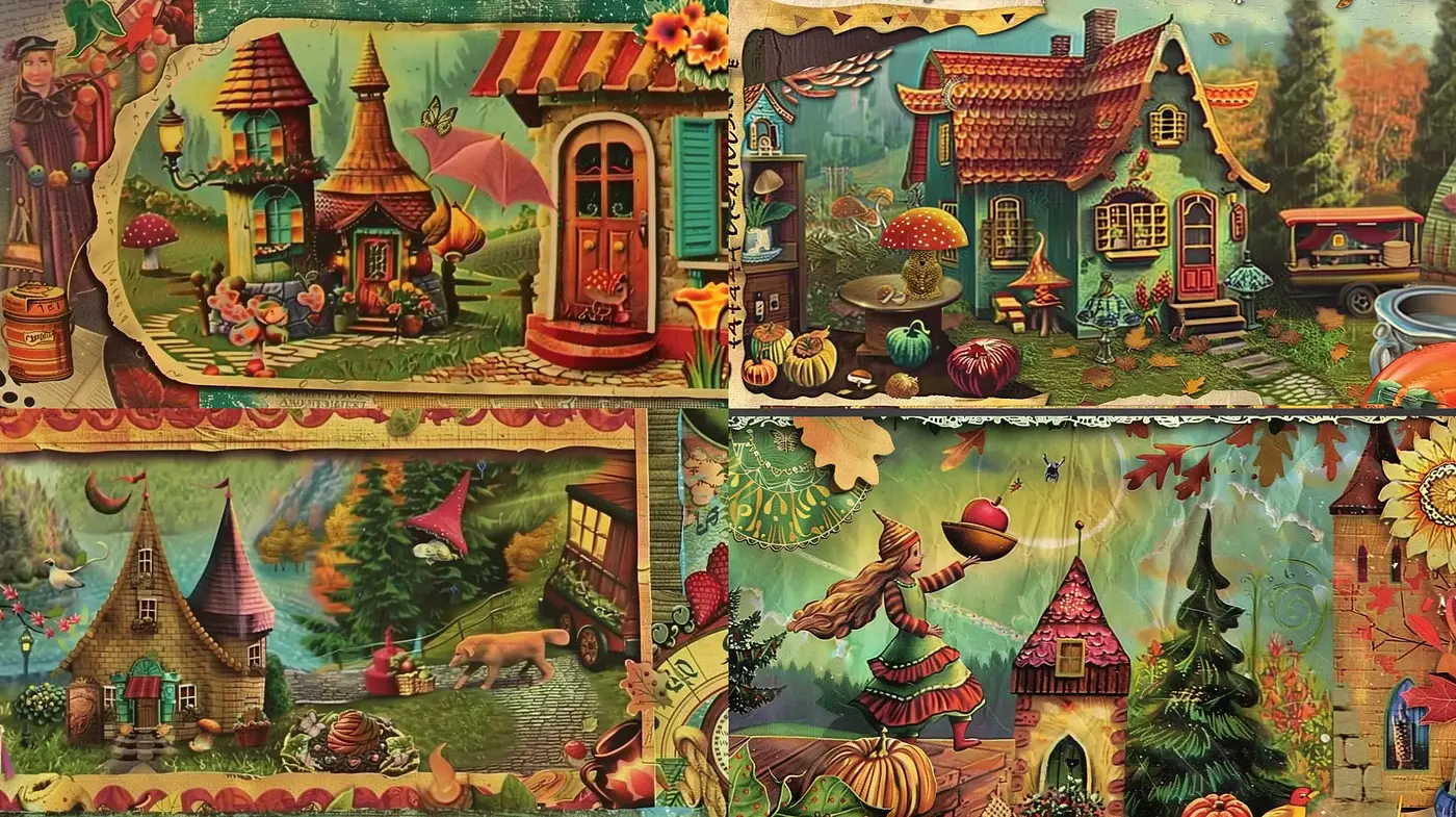 Whimsical Storybook Illustration in Warm Autumn Tones - Midjourney sref style