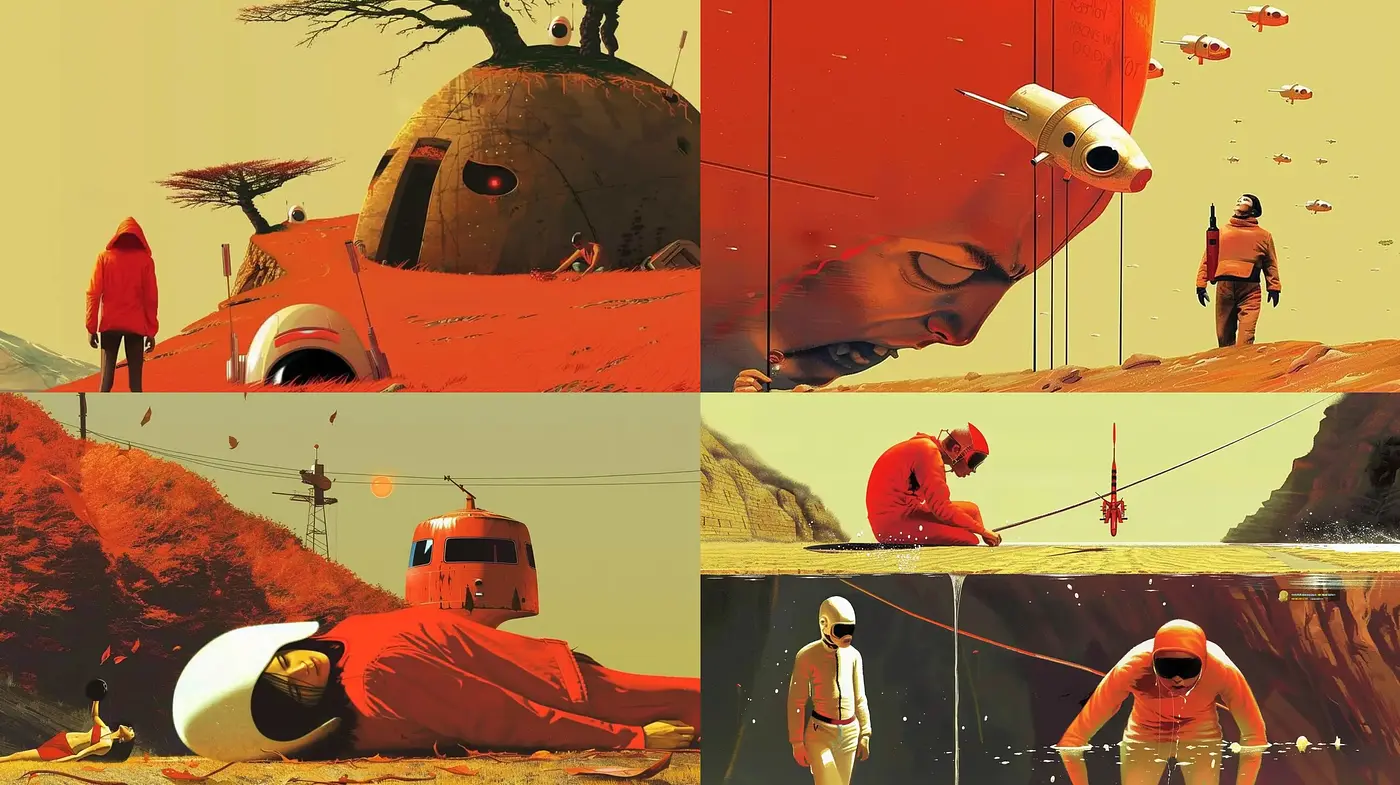 Surreal Desolation in Warm Tones - Midjourney sref style