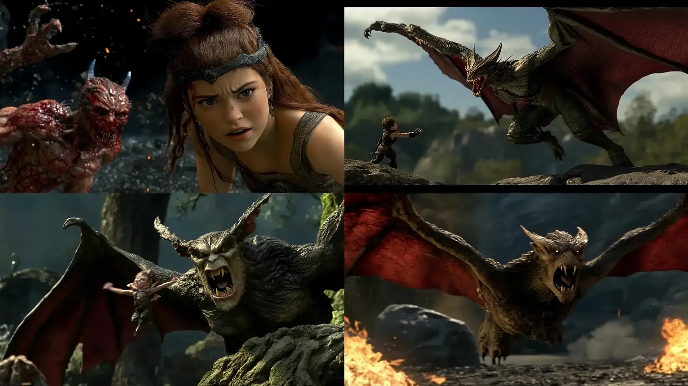Dynamic Fantasy Action Imagery with High Contrast and Vibrant Textures - Midjourney sref style