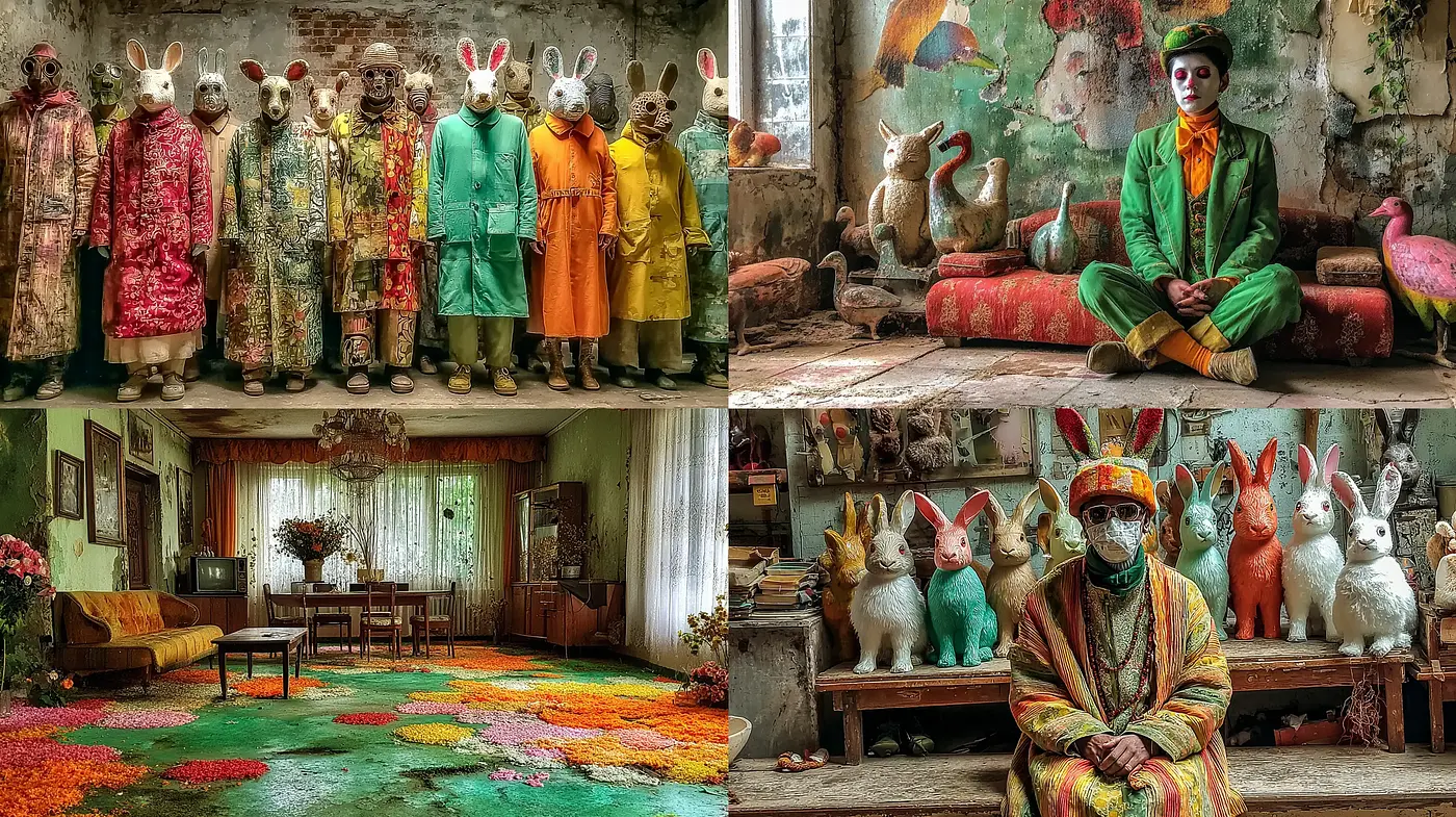 Surreal and Whimsical Environments with Playful Characters - Midjourney sref style