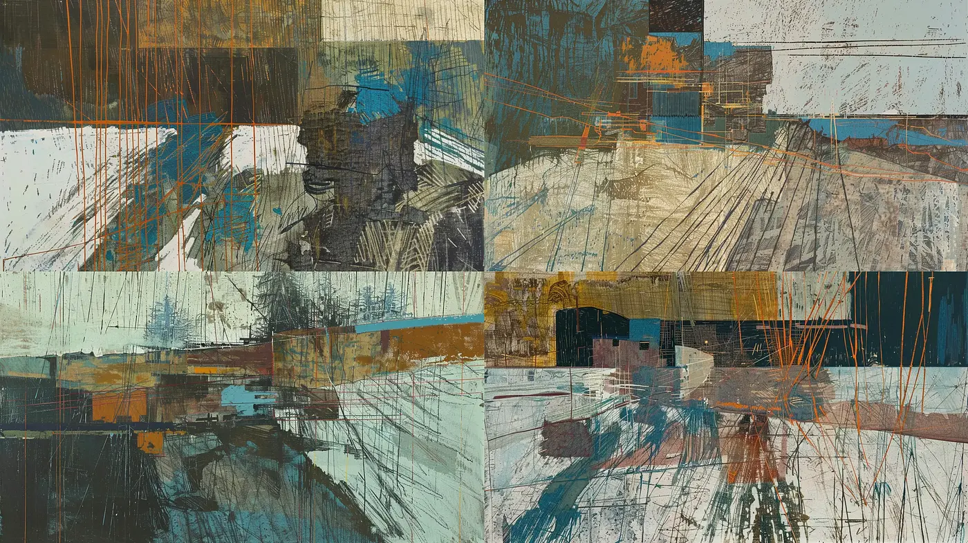 Abstract Textural Harmonies in Earthy and Aquatic Tones - Midjourney sref style