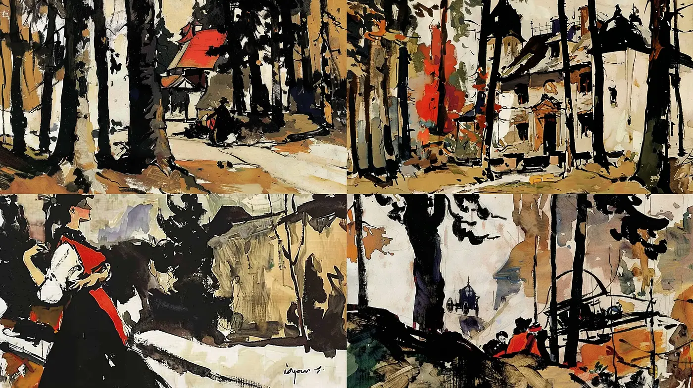 Abstract Brushwork Harmony with Bold Red Accents - Midjourney sref style