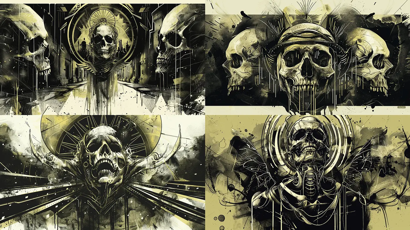 Gritty Urban Symphony of Monochrome and Gold: An Artistic Convergence of Shadowy Contrasts and Lustrous Highlights - Midjourney sref style