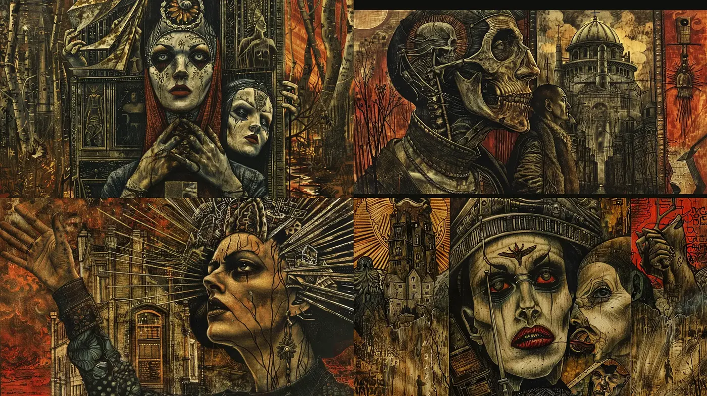 Decadent Steampunk Fusion with Surrealist Overtones - Midjourney sref style
