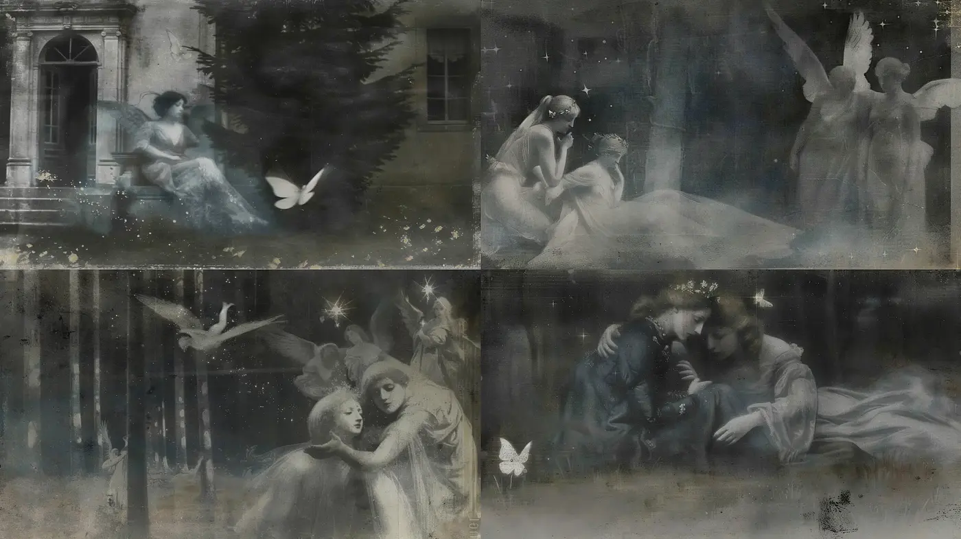 Ethereal Monochrome Dreamscapes: A Fusion of Gothic Melancholy and Magical Realism - Midjourney sref style