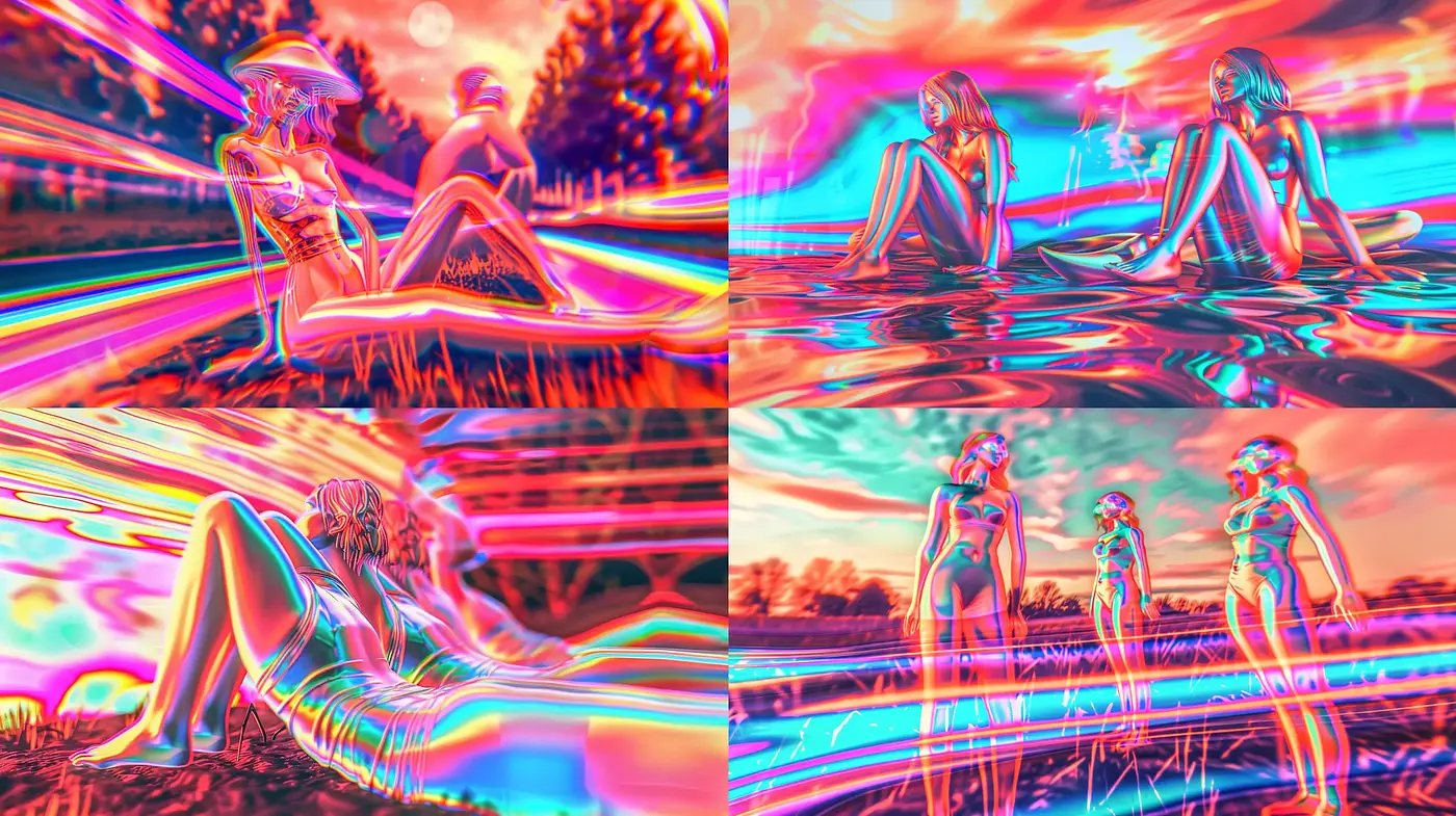 Luminous Cyber Stream: A Digital Neon Dreamscape - Midjourney sref style