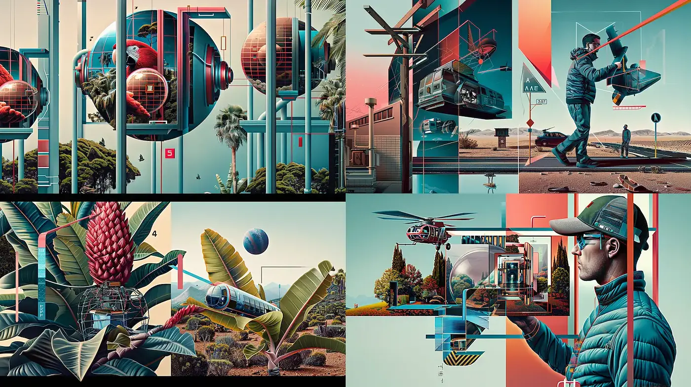 Futuristic and Surrealistic Visual Narratives with a Retro Touch - Midjourney sref style