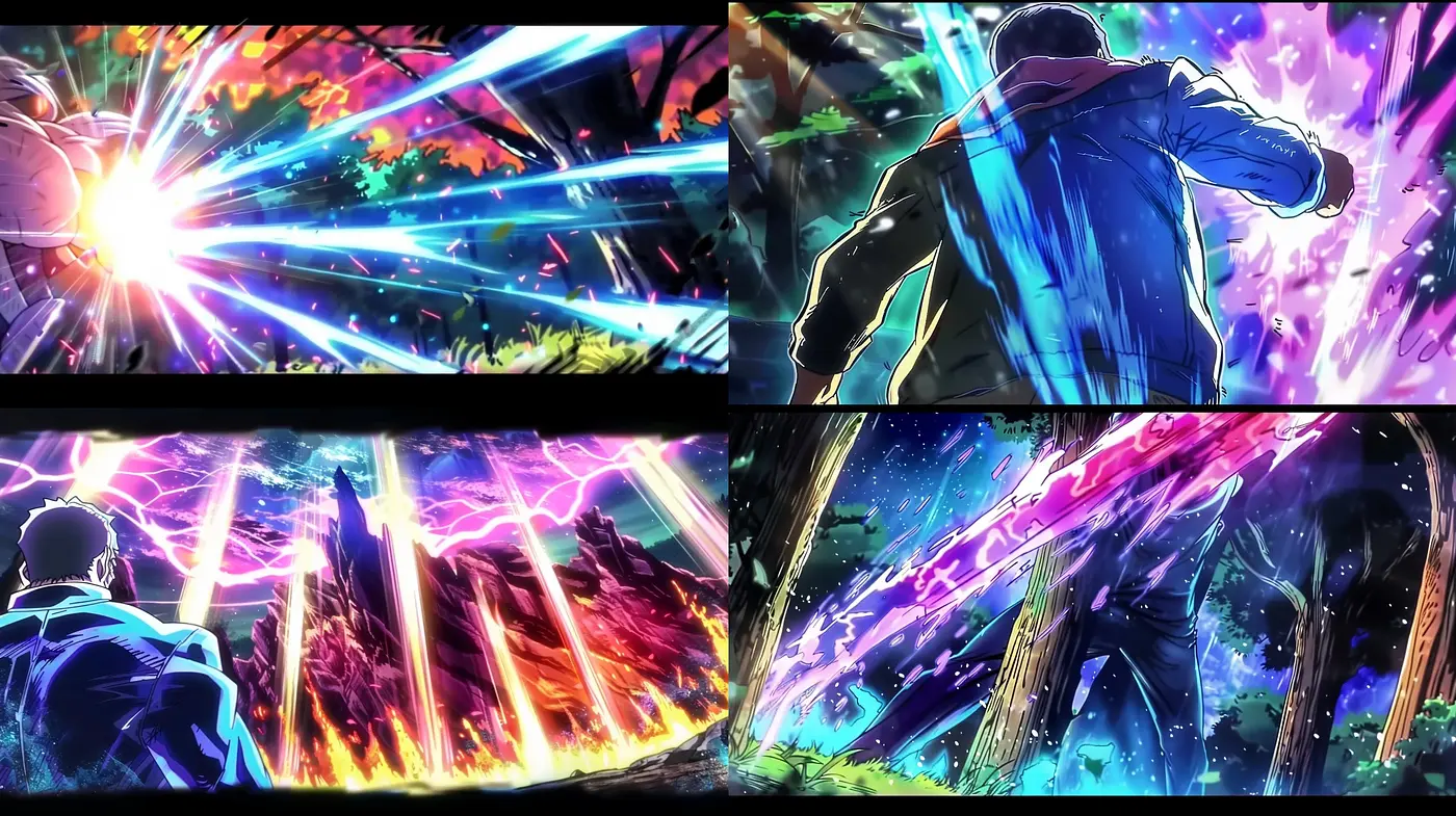 Luminous Cascade: A Fusion of Dynamic Energy and Anime-Inspired Aesthetics - Midjourney sref style