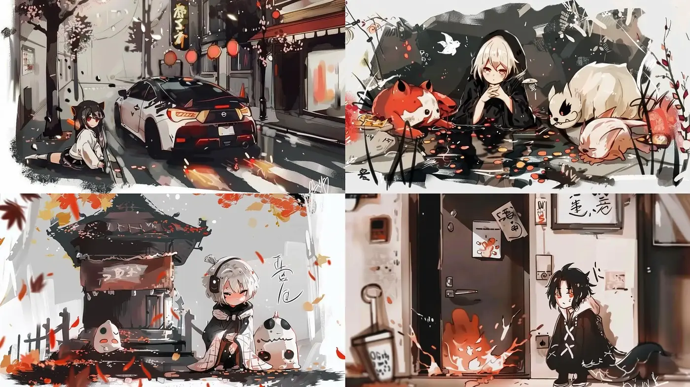 Autumn Whispers: Consistent Melancholic Hues in Anime-Inspired Brushstrokes - Midjourney sref style