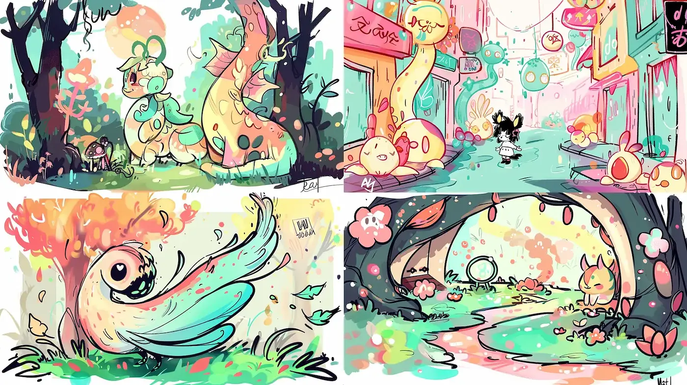 Whimsical and Colorful Cartoon Landscapes with Playful Elements - Midjourney sref style