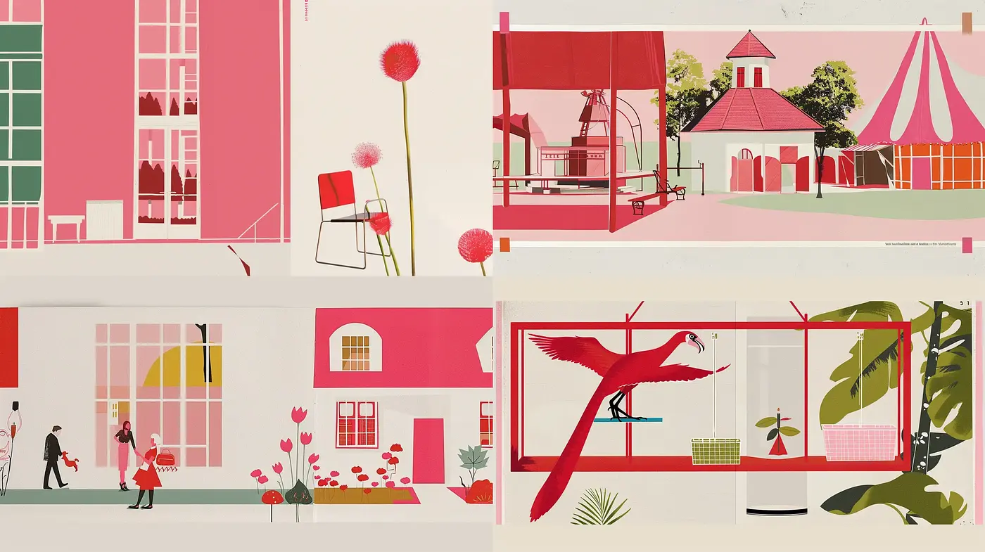 Whimsical Pastel Narratives: A Cohesive Blend of Simplified Forms and Warm Tones - Midjourney sref style