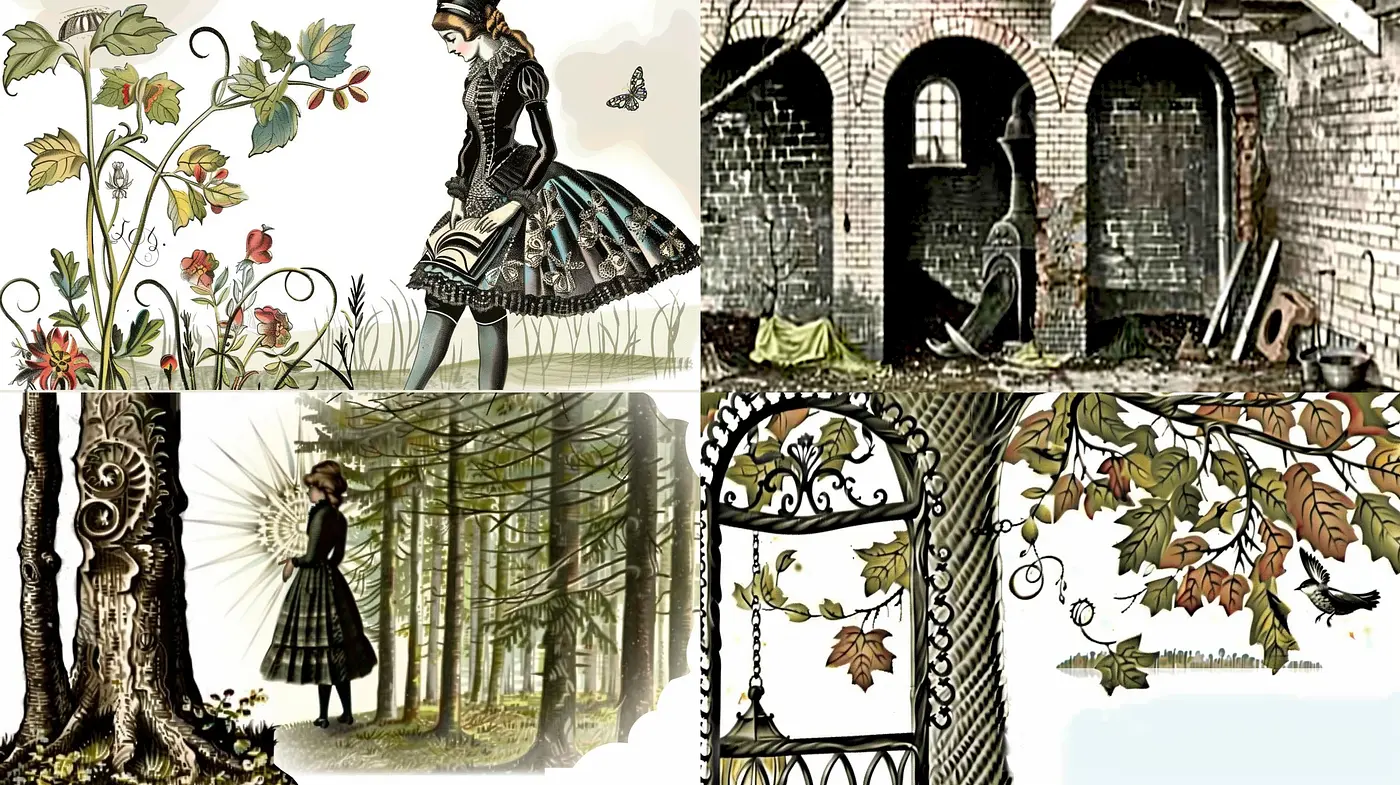 Enigmatic Elegance in Sepia Tones: A Fusion of Nature and Neo-Victorian Whimsy - Midjourney sref style
