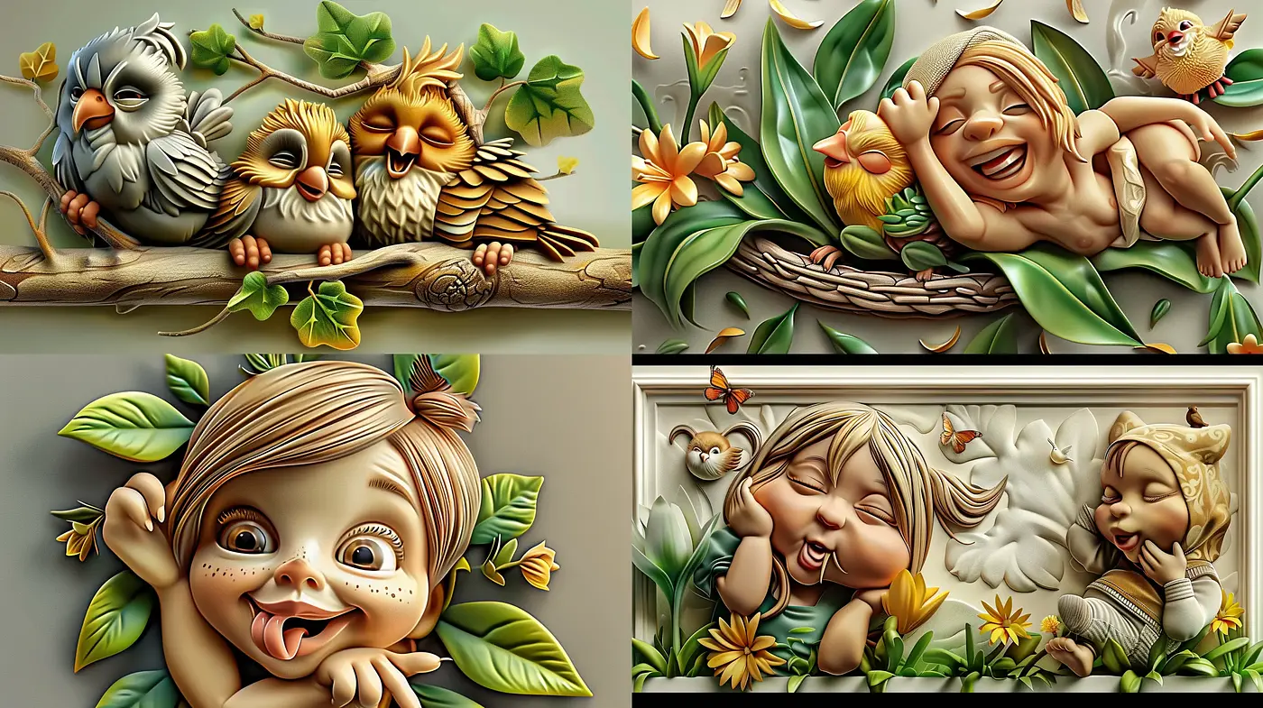 Whimsical Botanical Bas-Relief with Warm Tonal Harmony - Midjourney sref style