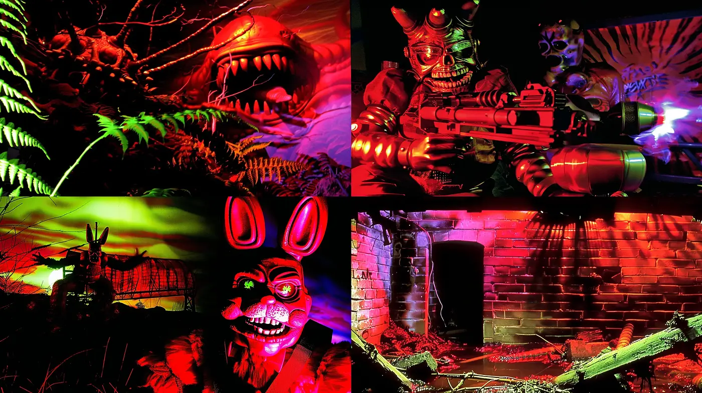 Neon-drenched Dark Fantasy with Vibrant Horror Aesthetics - Midjourney sref style