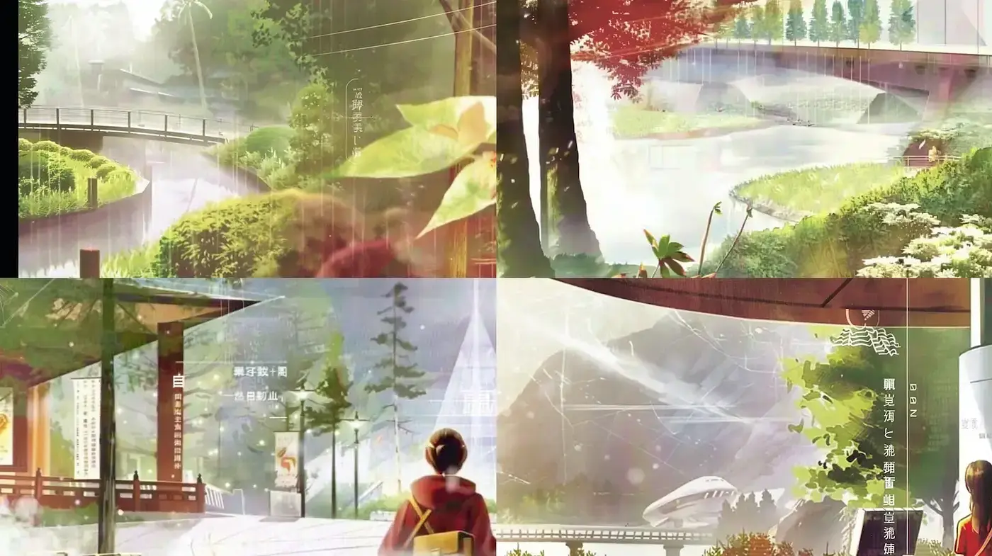 Serene Landscapes with a Blend of Nature and Futuristic Elements - Midjourney sref style