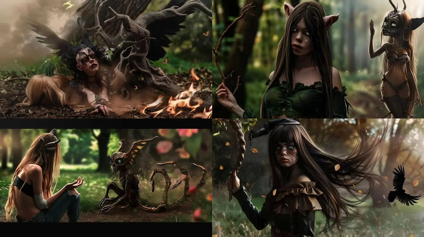 Enchanted Whispers of the Forest: A Fantastical Blend of Dark Fantasy with Surreal Overtones and Earthy Tones - Midjourney sref style