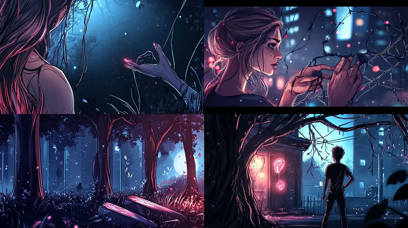 Nocturnal Dreamscape: An Enchanting Digital Brushwork Symphony - Midjourney sref style