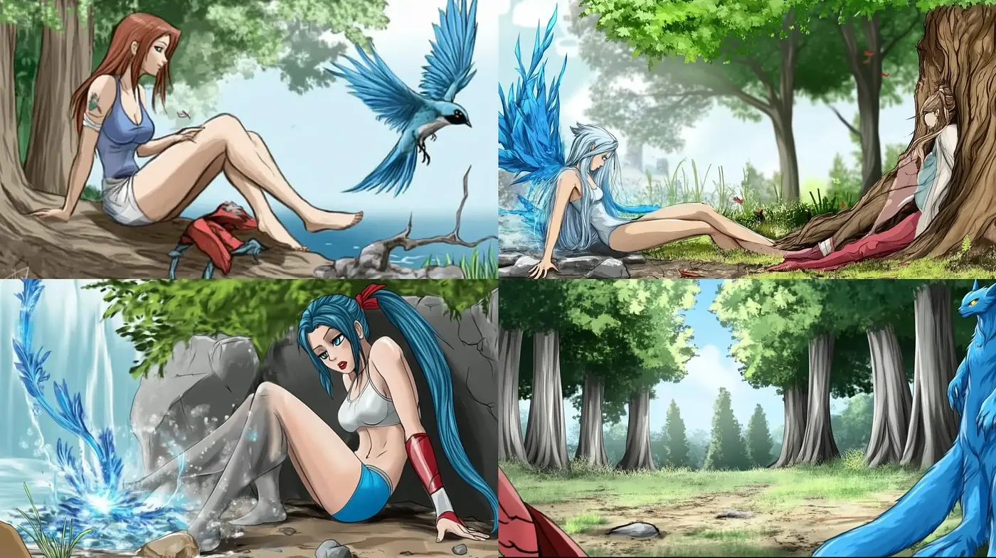 Ethereal Nature Encounters with Vivid Anime Flair - Midjourney sref style