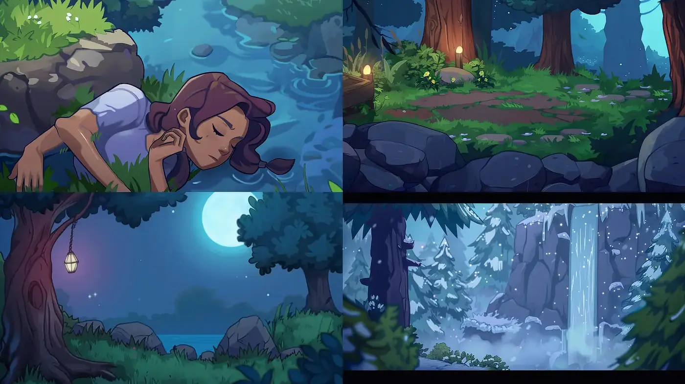 Whimsical forest-themed illustrations with a captivating atmosphere - Midjourney sref style