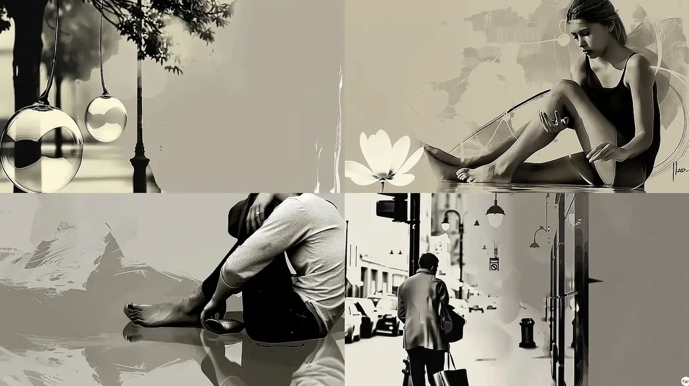 Sophisticated and Emotive Textural Compositions in Monochrome - Midjourney sref style