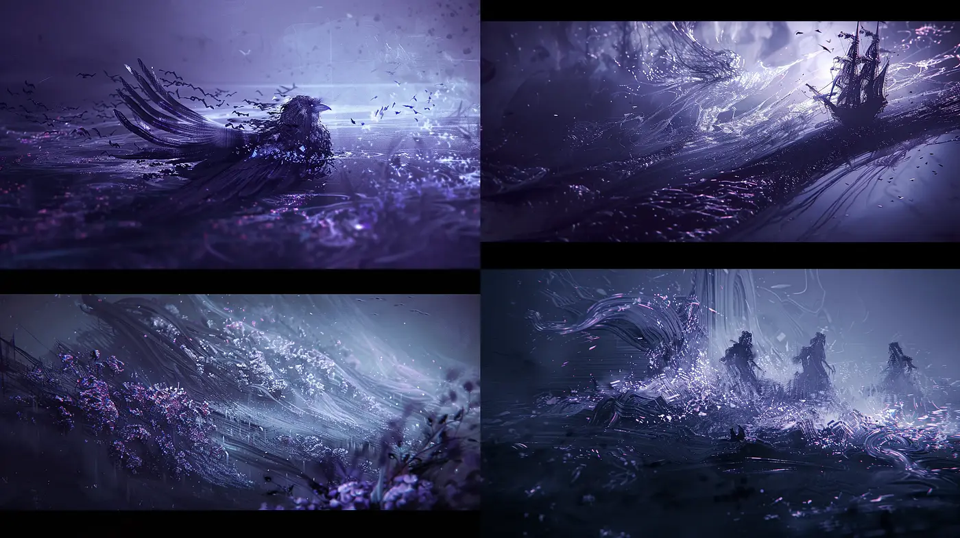 Ethereal Nocturnal Seascapes in Monochromatic Fantasy - Midjourney sref style