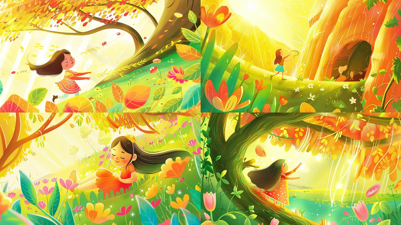 Luminous Harmony: A Tapestry of Vivid Colors and Whimsical Light in Digital Illustrations - Midjourney sref style
