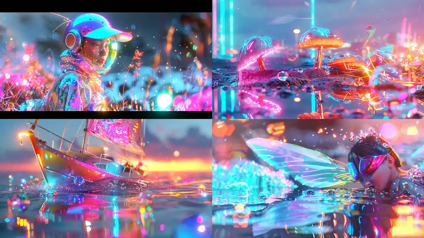 Luminous Dreamscape: A Saturated Neon Phantasmagoria - Midjourney sref style
