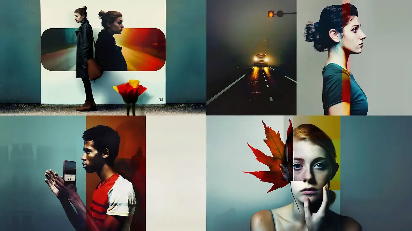 Distinctive Portraiture with Atmospheric Elements and Artistic Overlays - Midjourney sref style
