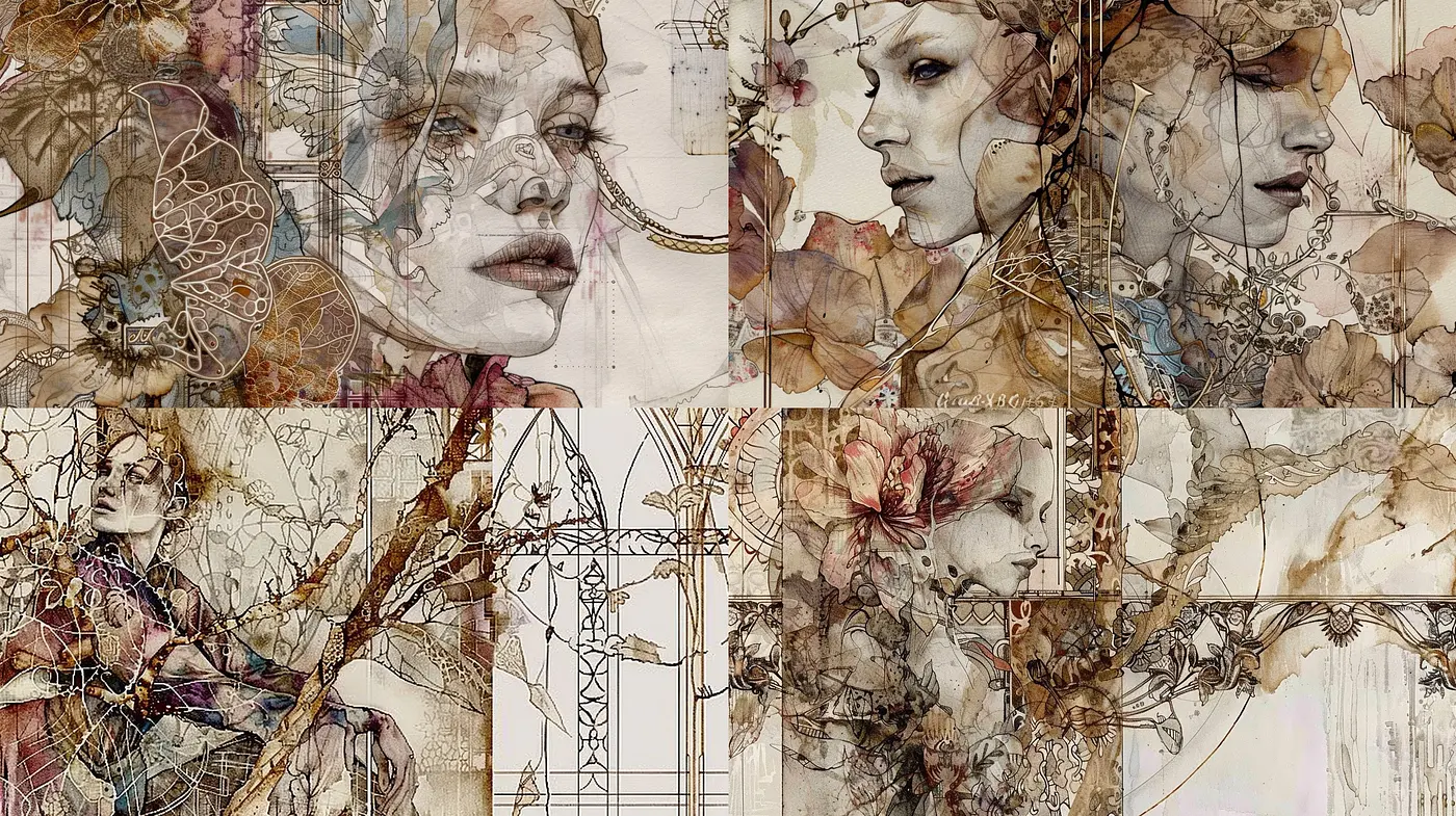Fusion of Whimsy and Precision: A Mosaic of Earthy Tones and Architectural Lines - Midjourney sref style