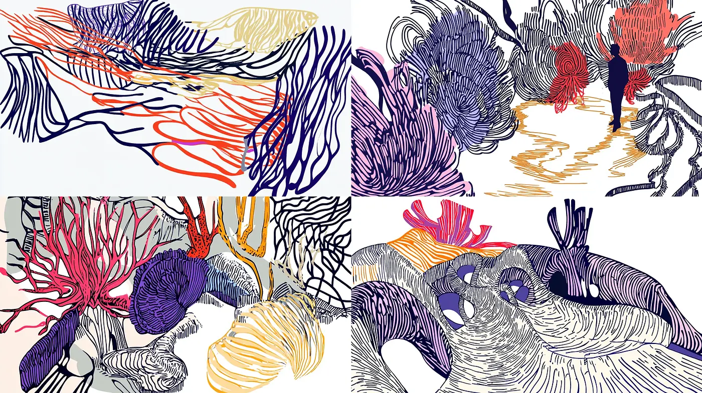 Fluid Contours and Chromatic Coalescence - Midjourney sref style