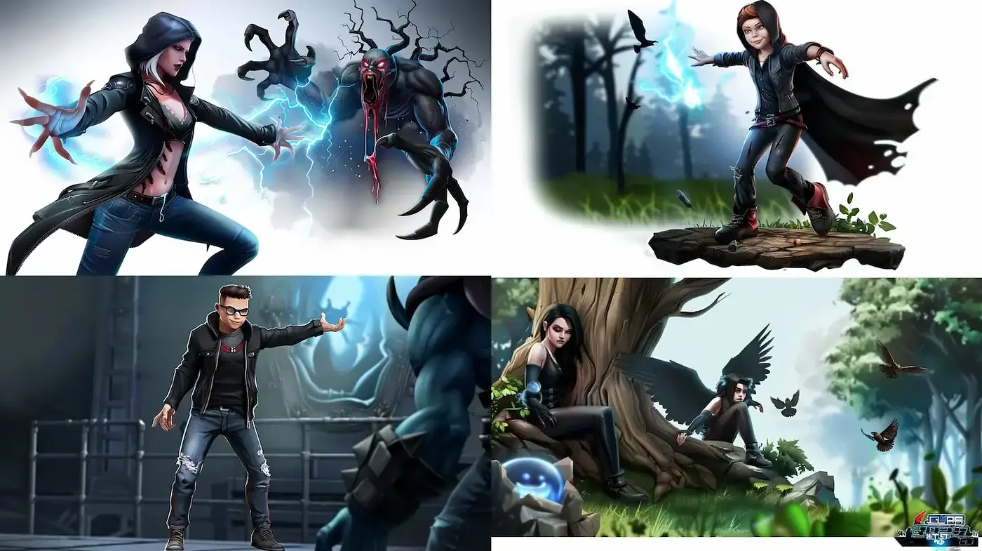 Dynamic and Enigmatic Character Illustrations in a Futuristic Fantasy Setting - Midjourney sref style