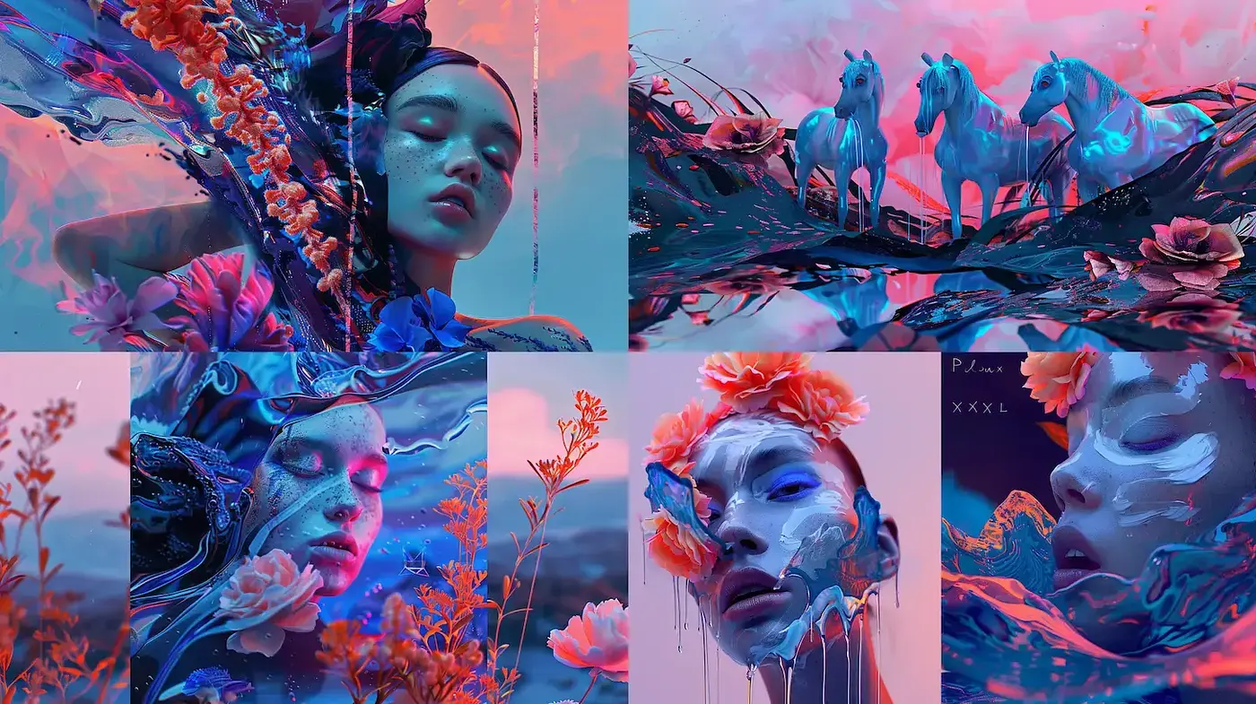 Vibrant Surrealism with Ethereal Elements and Nature Motifs - Midjourney sref style