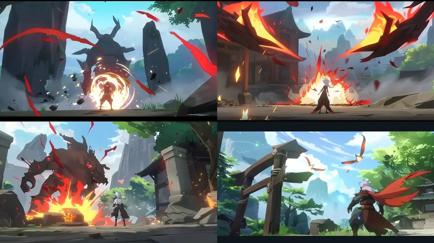 Dynamic Anime-Inspired Action Sequences with Luminous Natural Backdrops - Midjourney sref style