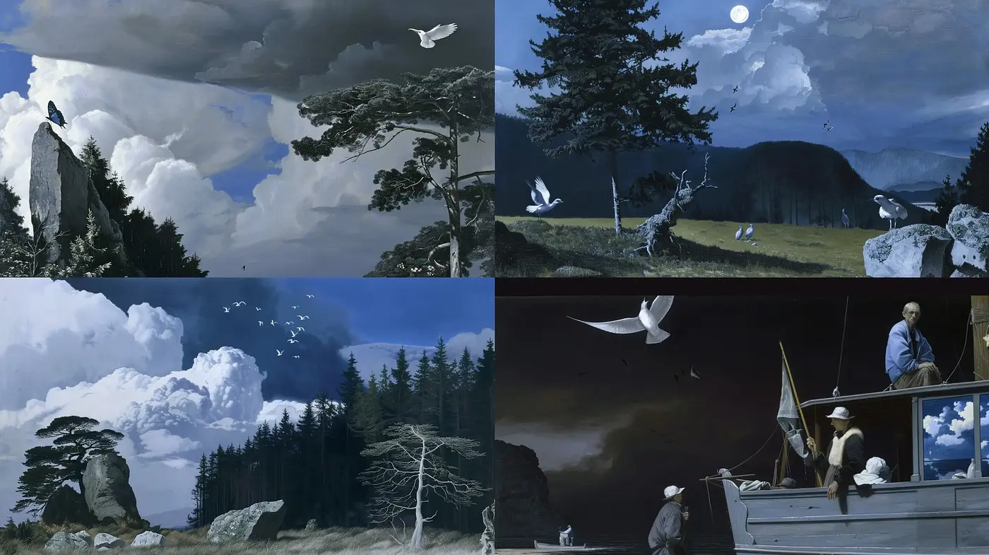Tranquil Realism Amidst Sylvan Landscapes and Ethereal Skies - Midjourney sref style