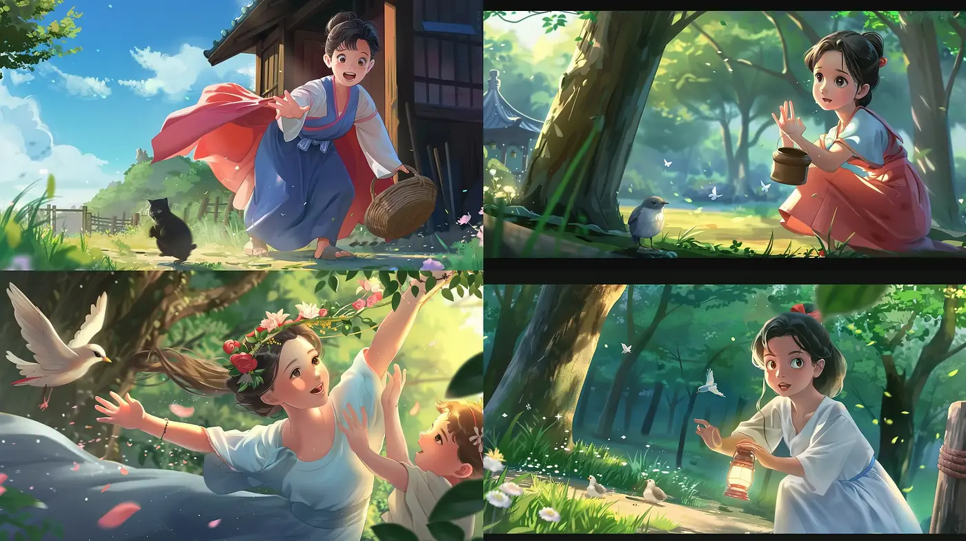 Luminous Storybook Charm: Whimsical Illustration Series - Midjourney sref style